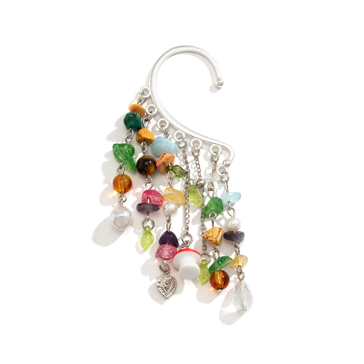 Bohemian retro bead tassel ear clip for women, niche imitation pearl without ear hole ear hook