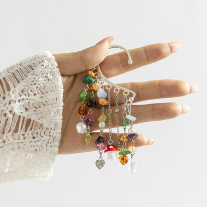 Bohemian retro bead tassel ear clip for women, niche imitation pearl without ear hole ear hook